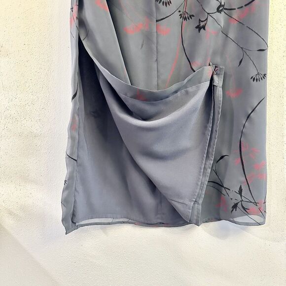 Express Women's Long Gray Maxi 37" - Burgundy/Black Flowers Back Slit SZ 7/8 - Picture 5 of 9